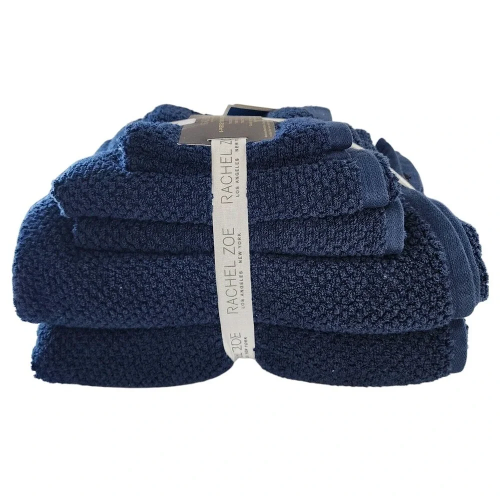 Rachel Zoe 6pc Navy Blue Cotton Towel Set 2 Bath‎ 2 Hand 2 Washcloths Quick Dry